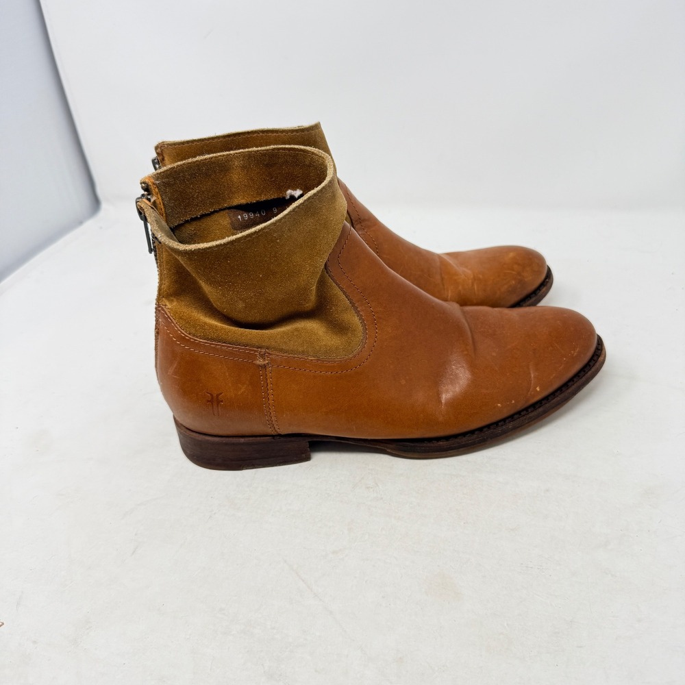 Frye Phillip Back Zip Ankle Boots‎ Brown Leather Suede Size 7 Western Boho - Picture 5 of 10